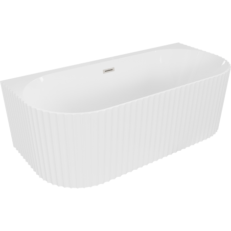 Mexen Sella volně stojící přisazená vana vroubkovaná 150 x 75 cm, bílý lesk, přepad kartáčovaný nikl - 52711507500-97