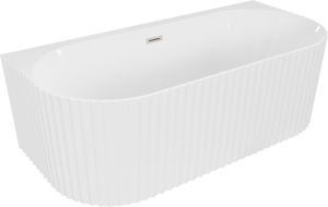 Mexen Sella volně stojící přisazená vana vroubkovaná 150 x 75 cm, bílý lesk, přepad kartáčovaný nikl - 52711507500-97