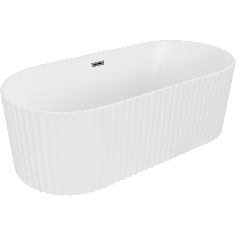 Mexen Paola volně stojící vana ryhovaná 150 x 75 cm, bílá mat, přepad gun gray kartáčovaný - 52721507501-66