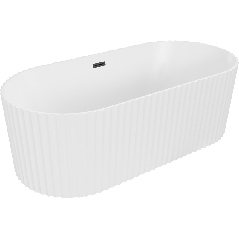 Mexen Paola volně stojící vana ryhovaná 150 x 75 cm, bílá mat, černý přepad - 52721507501-70
