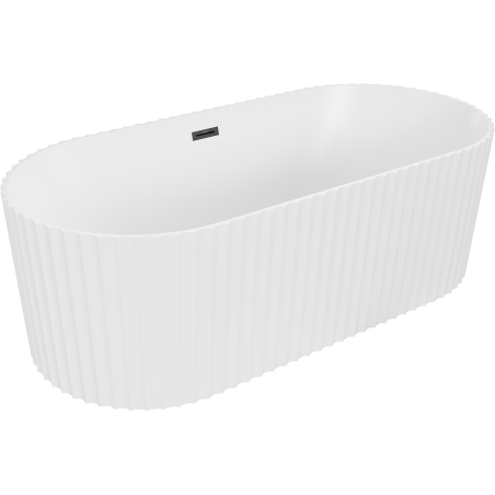 Mexen Paola volně stojící vana ryhovaná 150 x 75 cm, bílá mat, černý přepad - 52721507501-70