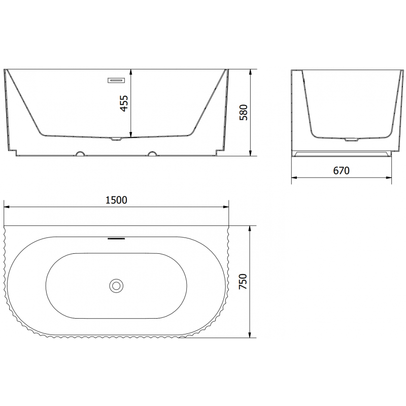 Mexen Sella volně stojící přisazená vana rýhovaná 150 x 75 cm, černá mat, přepad gun gray kartáčovaný - 52711507571-66