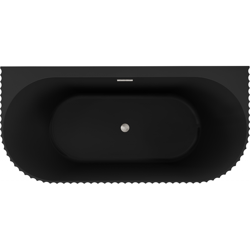 Mexen Sella volně stojící vana k připevnění ke zdi, rýhovaná, 150 x 75 cm, černá mat, přepad kartáčovaný nikl - 52711507571-97