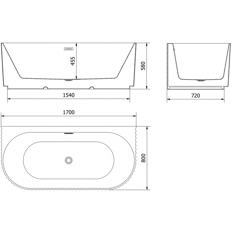Mexen Sella volně stojící přisazená vana vroubkovaná 170 x 80 cm, bílý lesk, bílý přepad - 52711708000-20
