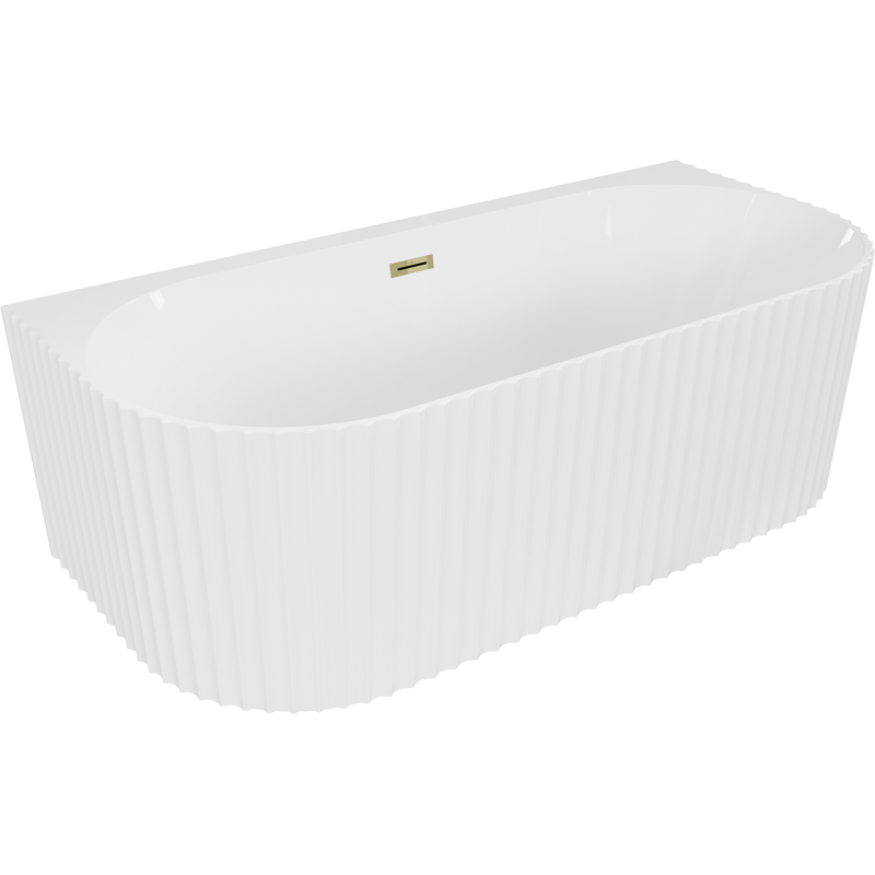 Mexen Sella samostatně stojící přístěnná vana vlnitá 170 x 80 cm, bílá lesk, zlatý přepad - 52711708000-50
