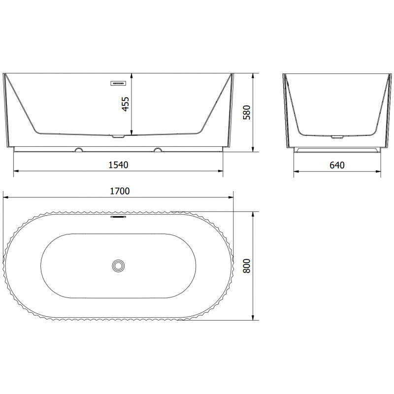 Mexen Paola volně stojící vana rýhovaná 170 x 80 cm, bílá mat, přepad chrom - 52721708001-01