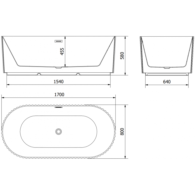 Mexen Paola volně stojící vana rýhovaná 170 x 80 cm, černá mat, přepad zlatý kartáčovaný - 52721708071-55