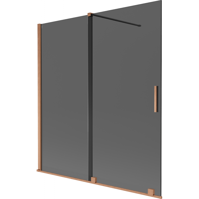 Mexen Velar dvoukřídlá vanová zástěna posuvná 150 x 150 cm, grafit, kartáčovaná měď - 896-150-000-41-65