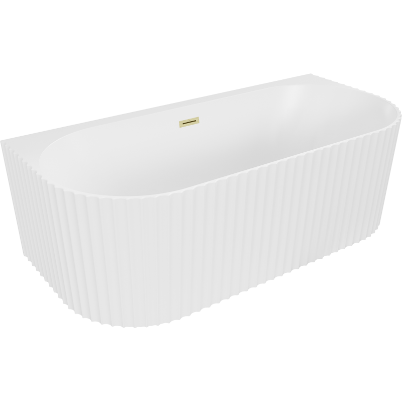 Mexen Sella volně stojící vana ke stěně s drážkami 170 x 80 cm, bílá matná, přepad zlatý kartáčovaný - 52711708001-55