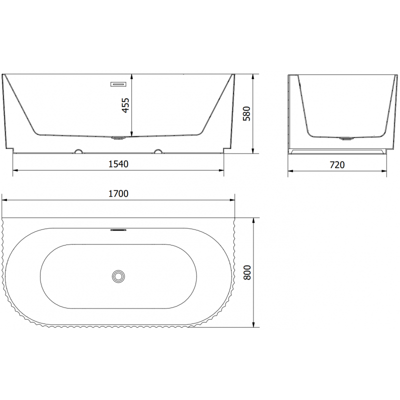 Mexen Sella volně stojící vana k přístěnné instalaci rýhovaná 170 x 80 cm, černá mat, přepad zlatý kartáčovaný - 52711708071-55