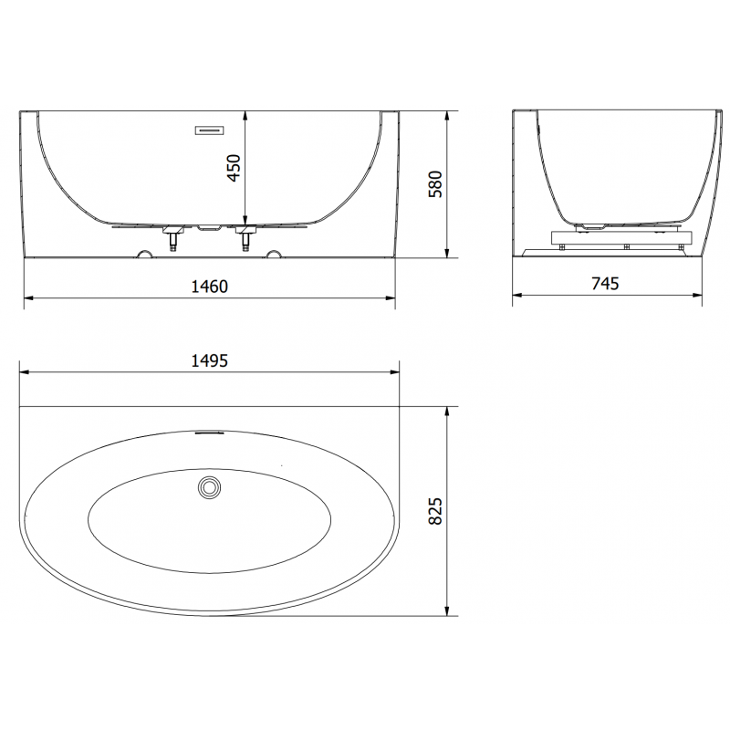 Mexen Bruna volně stojící přisazená vana 150 x 82 cm, bílý lesk, přepad kartáčovaná měď - 52731508200-65