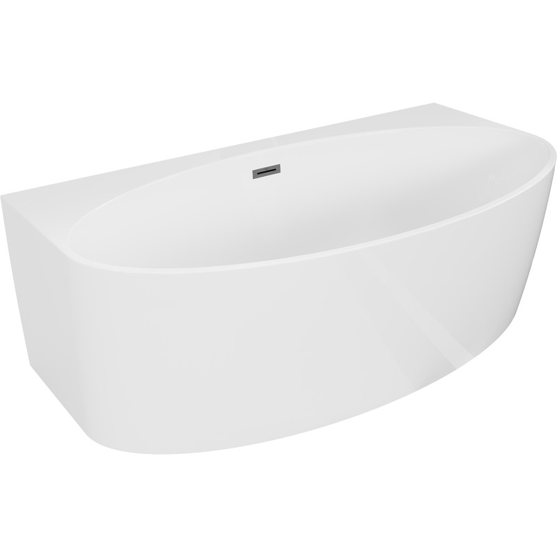 Mexen Bruna volně stojící vana ke zdi 150 x 82 cm, bílý lesk, přepad gun gray kartáčovaný - 52731508200-66