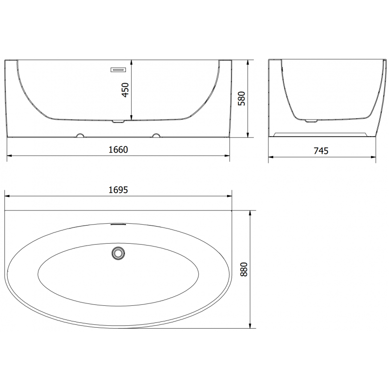 Mexen Bruna volně stojící vanová přístěnná 170 x 88 cm, bílý lesk, přepad zlatý kartáčovaný - 52731708800-55