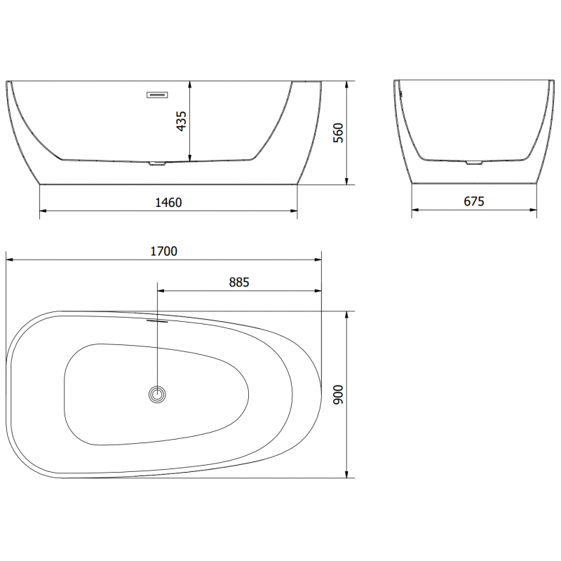Mexen Giada volně stojící vana 170 x 90 cm, bílý lesk, přepad kartáčovaný nikl - 52741709000-97