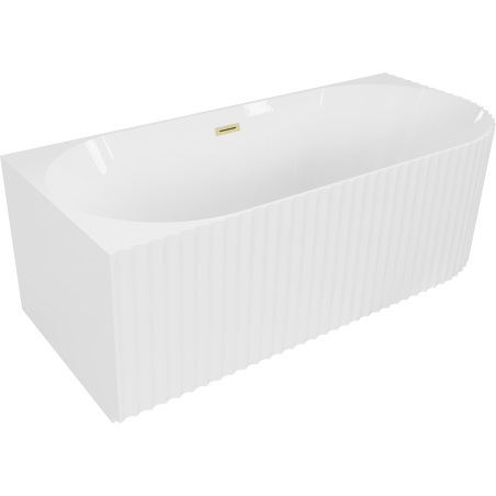 Mexen Gia volně stojící rohová vana rýhovaná levá 150 x 75 cm, bílý lesk, přepad zlatý kartáčovaný - 52701507500L-55