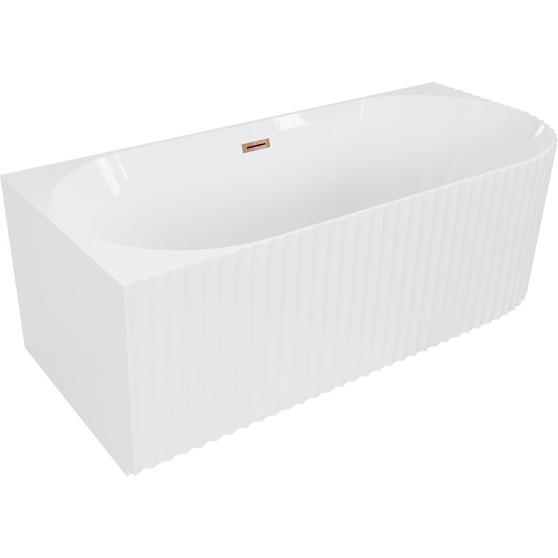 Mexen Gia volně stojící rohová vana s rýhováním vlevo 150 x 75 cm, bílý lesk, přepad růžové zlato - 52701507500L-60