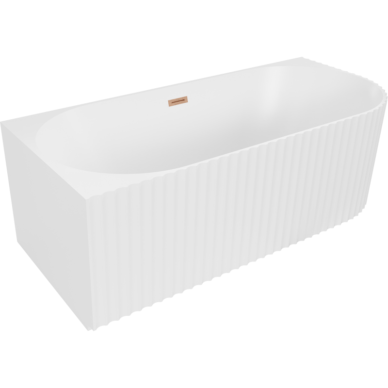 Mexen Gia volně stojící rohová vana rýhovaná levá 150 x 75 cm, bílá mat, přepad měď kartáčovaná - 52701507501L-65