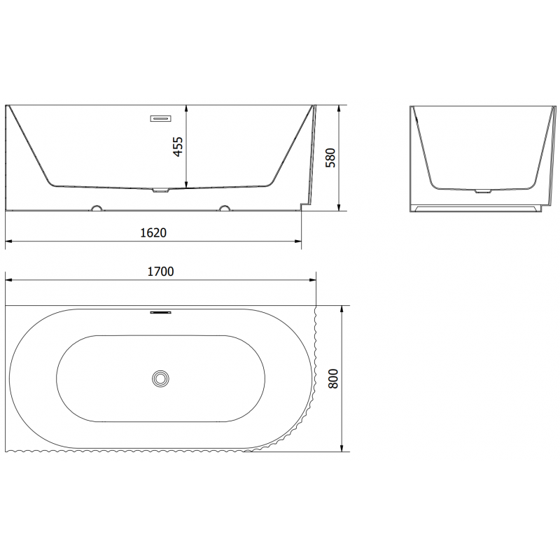 Mexen Gia volně stojící rohová rýhovaná levá 170 x 80 cm, černá mat, přepad zlatý - 52701708071L-50