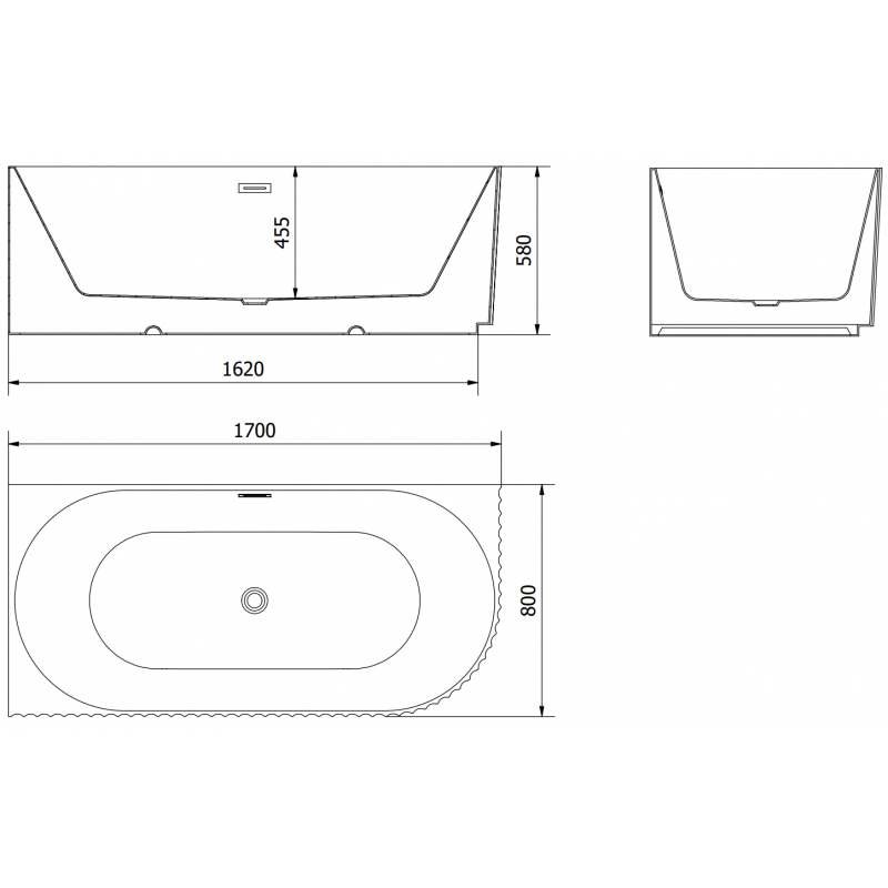 Mexen Gia volně stojící rohová vana s rýhováním vlevo 170 x 80 cm, černá mat, přepad kartáčovaný nikl - 52701708071L-97