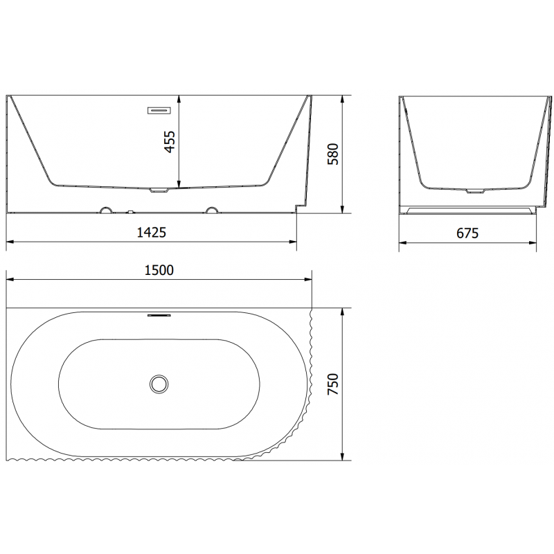 Mexen Gia volně stojící rohová vanová rohož levá 150 x 75 cm, bílá mat, přepad chrom - 52701507501L-01