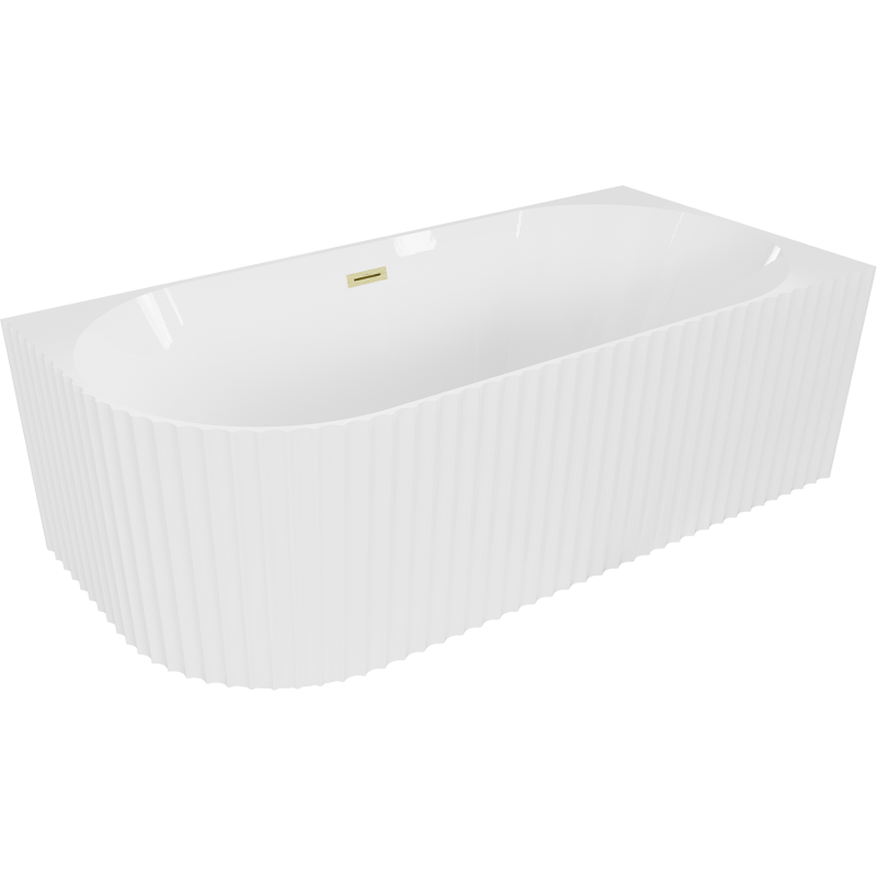 Mexen Gia volně stojící rohová vana s žebrováním pravá 150 x 75 cm, bílý lesk, zlatý kartáčovaný přepad - 52701507500P-55