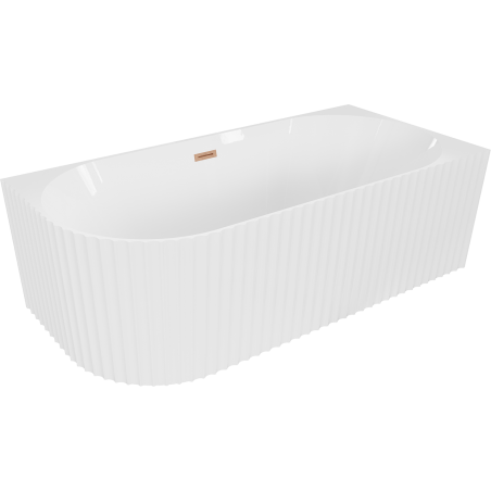 Mexen Gia volně stojící rohová vana drážkovaná pravá 150 x 75 cm, bílý lesk, přepad kartáčovaná měď - 52701507500P-65