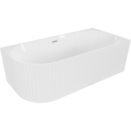 Mexen Gia volně stojící rohová vana rýhovaná pravá 150 x 75 cm, bílá lesk, přepad kartáčovaný nikl - 52701507500P-97