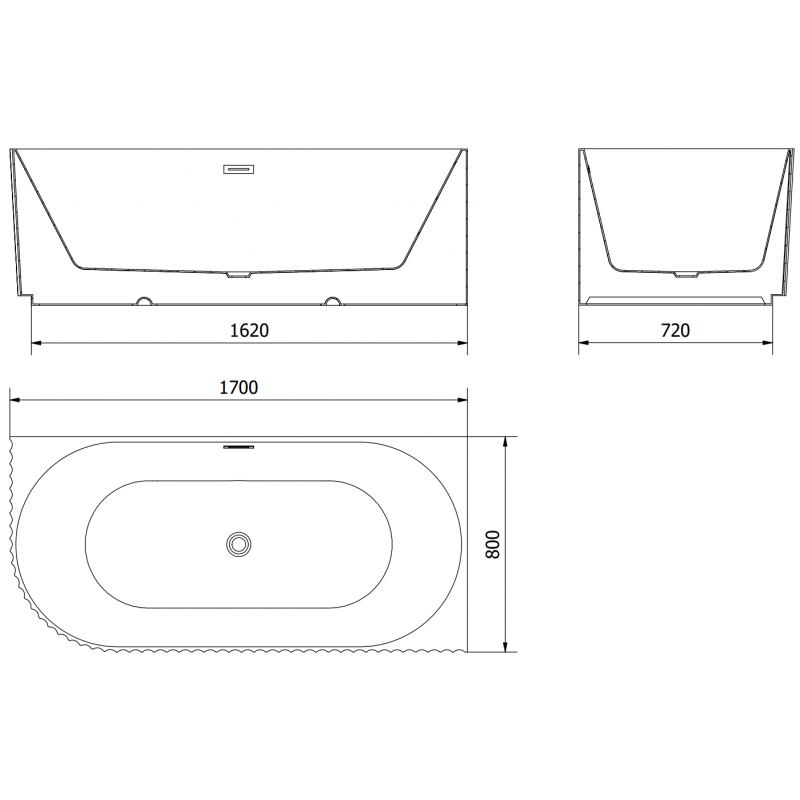 Mexen Gia vana volně stojící rohová rýhovaná pravá 170 x 80 cm, bílá mat, přepad růžové zlato - 52701708001P-60