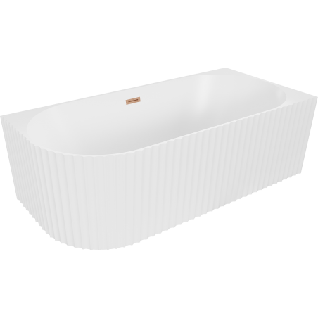 Mexen Gia volně stojící rohová žebrovaná vana pravá 170 x 80 cm, bílá matná, přepad kartáčovaná měď