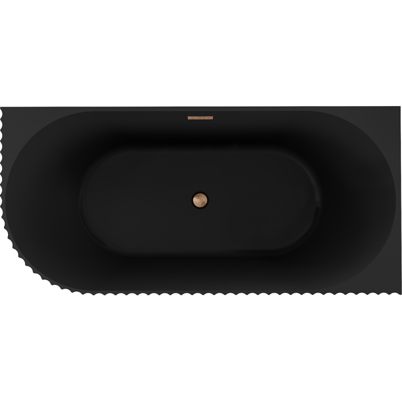 Mexen Gia volně stojící rohová vana s drážkováním pravá 170 x 80 cm, černá mat, přepad kartáčovaná měď - 52701708071P-65