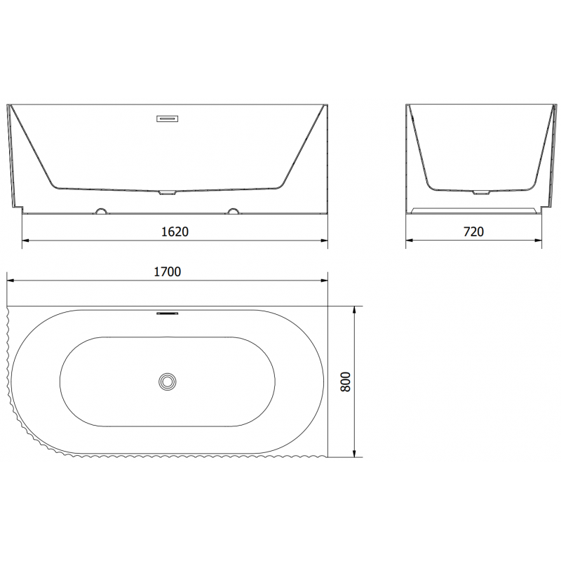 Mexen Gia volně stojící rohová vana s drážkováním pravá 170 x 80 cm, černá mat, přepad kartáčovaná měď - 52701708071P-65