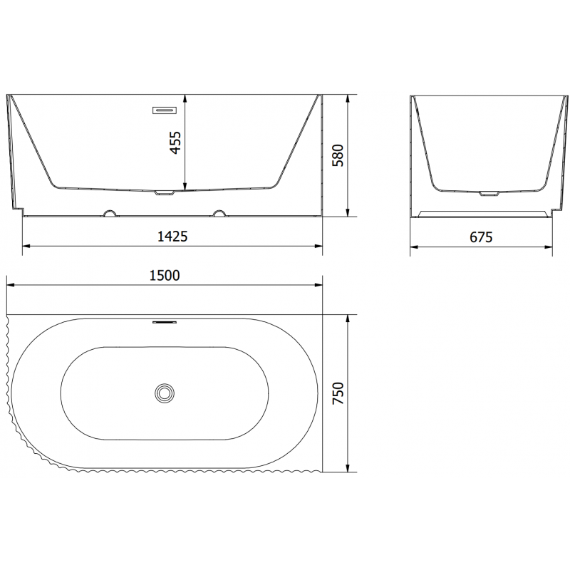 Mexen Gia volně stojící rohová vana drážkovaná pravá 150 x 75 cm, bílá mat, zlatý kartáčovaný přepad - 52701507501P-55