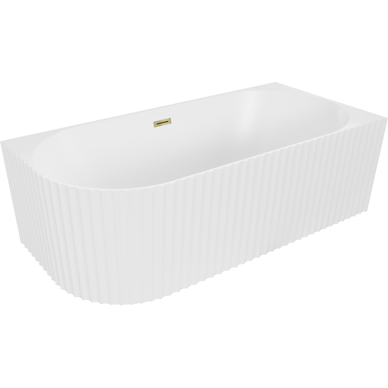 Mexen Gia rohová volně stojící vana rohová rýhovaná pravá 150 x 75 cm, bílá mat, přepad zlatý - 52701507501P-50