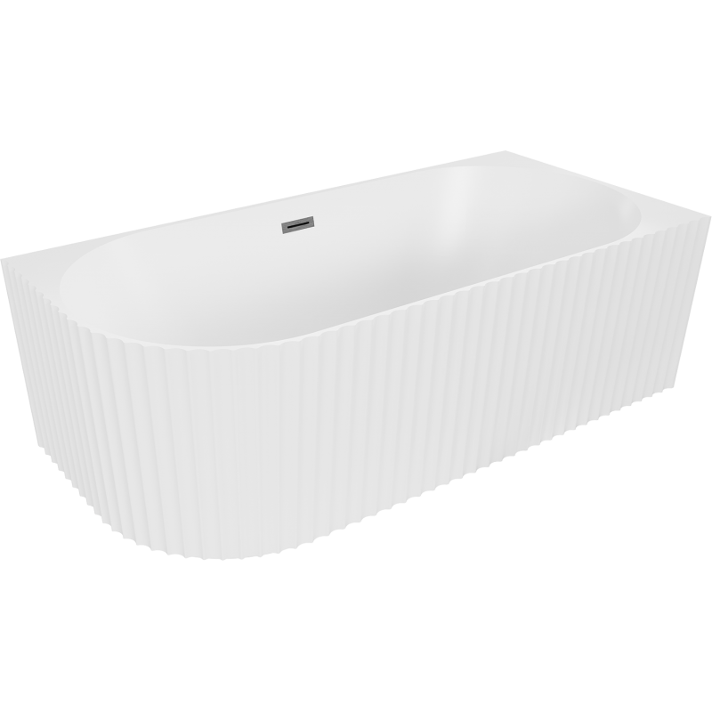 Mexen Gia volně stojící rohová vana rýhovaná pravá 150 x 75 cm, bílá matná, přepad gun šedá kartáčovaná - 52701507501P-66