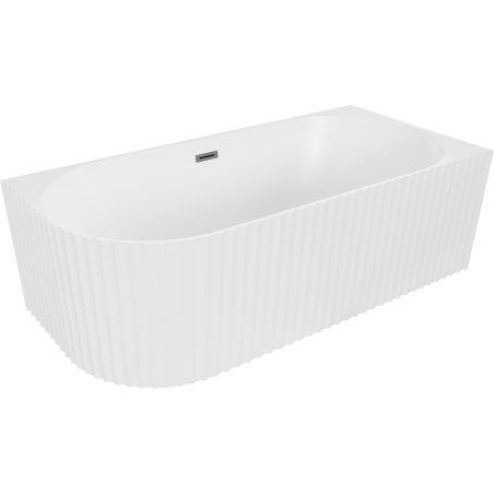 Mexen Gia volně stojící rohová vana rýhovaná pravá 150 x 75 cm, bílá matná, přepad gun šedá kartáčovaná - 52701507501P-66