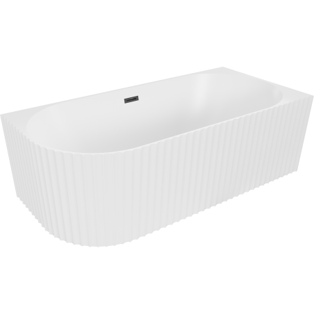 Mexen Gia rohová volně stojící vana rýhovaná pravá 150 x 75 cm, bílá mat, přepad černý - 52701507501P-70