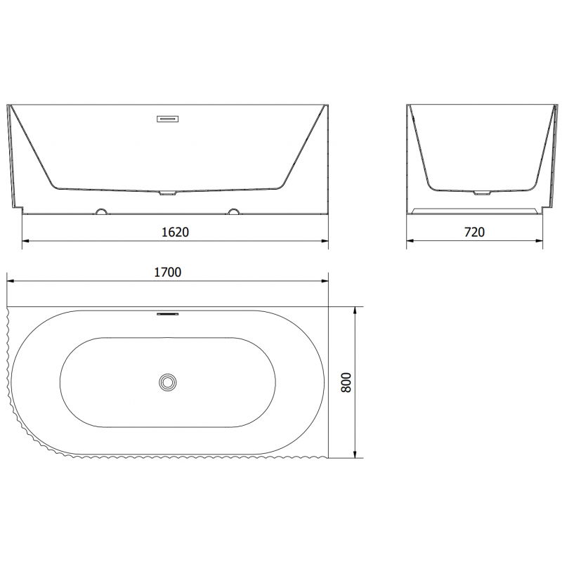 Mexen Gia vana volně stojící rohová rýhovaná pravá 170 x 80 cm, bílá lesk, přepad bílý - 52701708000P-20