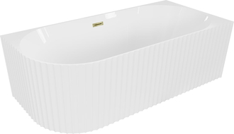 Mexen Gia volně stojící rohová rýhovaná pravá vana 170 x 80 cm, bílá lesk, zlatý přepad - 52701708000P-50