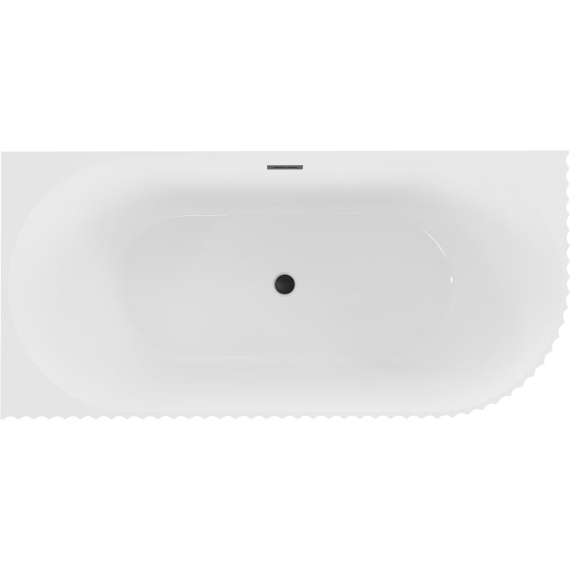 Mexen Gia volně stojící rohová rýhovaná pravá vana 170 x 80 cm, bílý lesk, černý přepad - 52701708000P-70