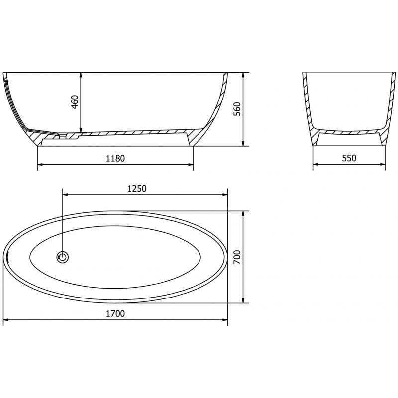 Mexen Prato volně stojící vana z konglomerátu 170 x 70 cm, černá mat - 57251707070