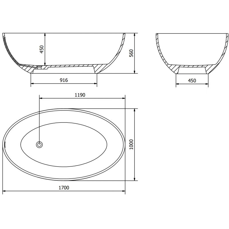 Mexen Prato volně stojící vana z konglomerátu 170 x 100 cm, černá mat - 57251701070