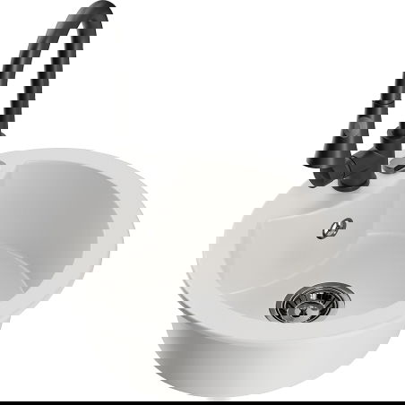 Mexen Diego granitový dřez s 1 komorou a kuchyňskou baterií Elia, bílý - 6512-20-670101-70