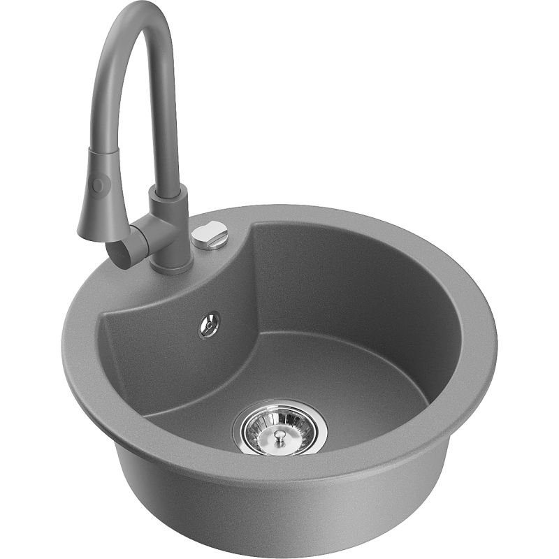 Mexen Diego granitový dřez jednokomorový s kuchyňskou baterií Elia, šedý - 6512-71-670101-71