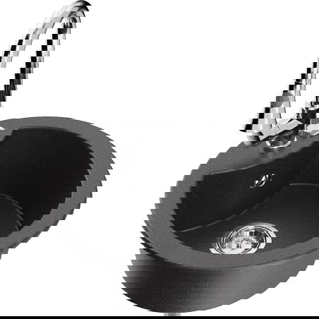 Mexen Diego granitový dřez s 1 komorou a kuchyňskou baterií Elia, černý s tečkami - 6512-76-670101-00