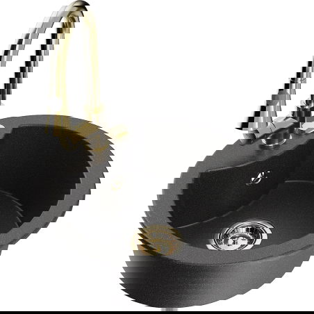 Mexen Diego granitový dřez 1-komorový s kuchyňskou baterií Elia, černý skvrnitý - 6512-76-670101-50