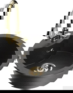 Mexen Diego granitový dřez 1-komorový s kuchyňskou baterií Elia, černý skvrnitý - 6512-76-670101-50