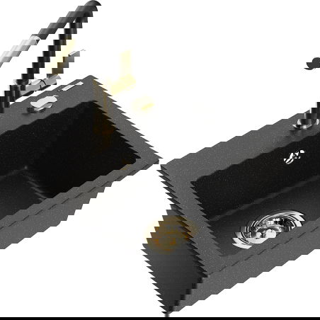 Mexen Milo jednokomorový granitový dřez s kuchyňskou baterií Flora, černý/stříbrný metalický - 6505-73-670401-57-G