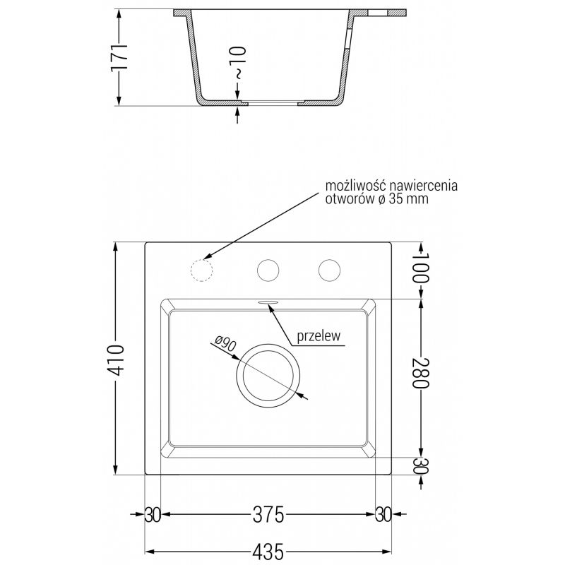 Mexen Milo jednokomorový granitový dřez s kuchyňskou baterií Flora, černý/stříbrný metalický - 6505-73-670401-57-G