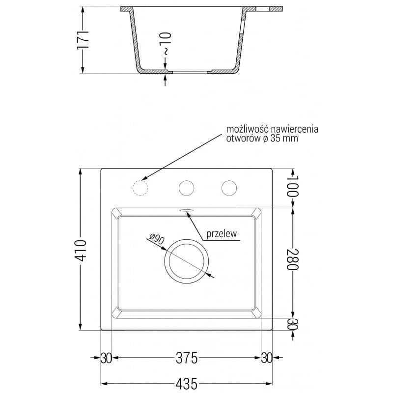 Mexen Milo granitový dřez 1-komorový s kuchyňskou baterií Flora, černý - 6505-77-670401-07-B