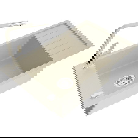 Mexen Elias granitový dřez s 1 komorou a odkapávačem a kuchyňskou baterií Flora, béžový - 6511-69-670401-09